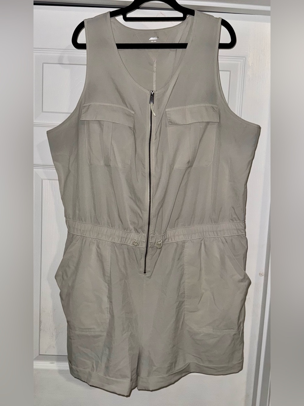 Pre-Loved Sleeveless Front-Zip Utility Romper in Light Taupe